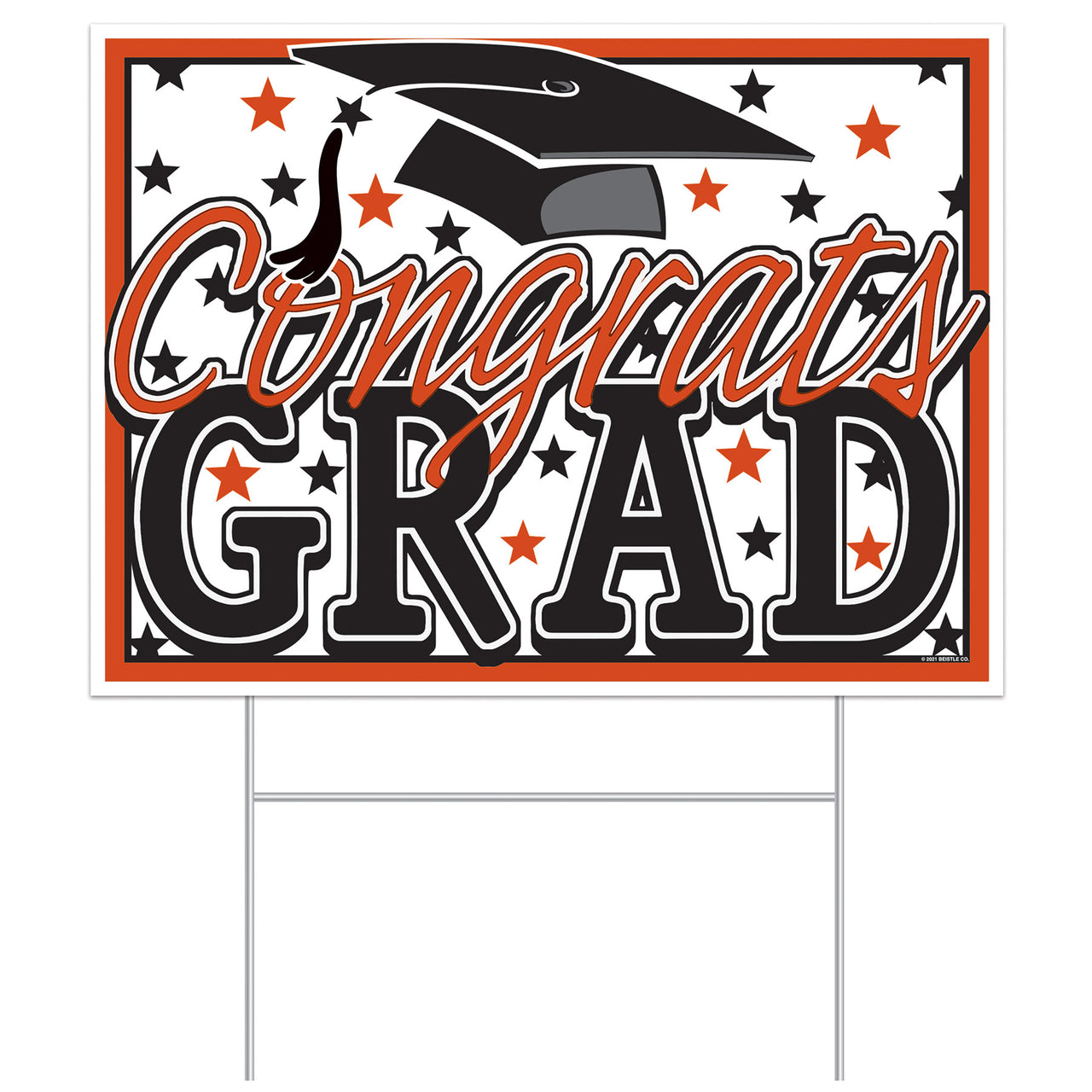 Orange Plastic Congrats Grad Yard Sign (1 per package)
