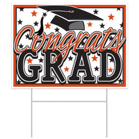 Orange Plastic Congrats Grad Yard Sign (1 per package)