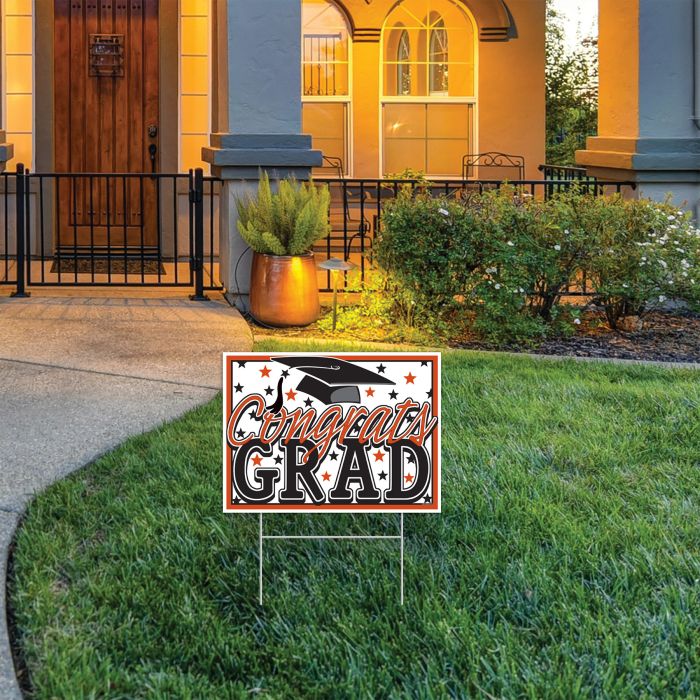 Orange Plastic Congrats Grad Yard Sign