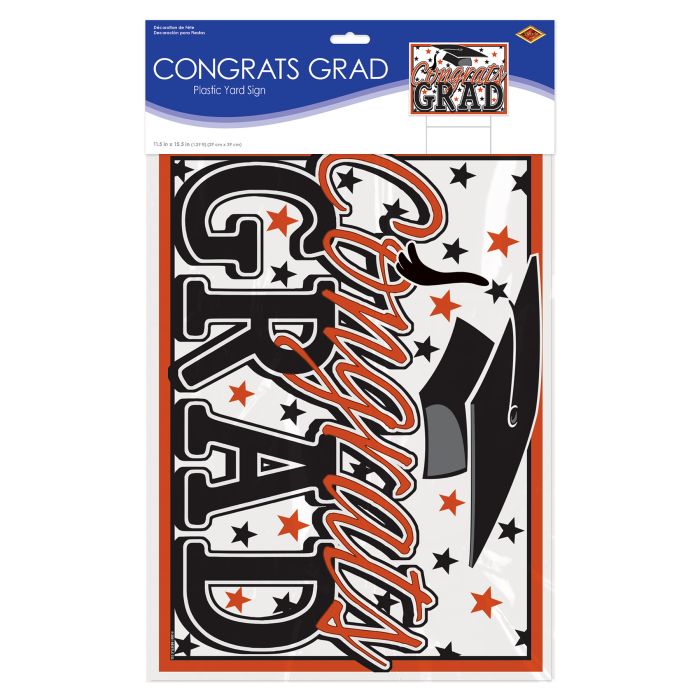 Orange Plastic Congrats Grad Yard Sign