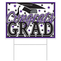 Purple Plastic Congrats Grad Yard Sign (1 per package)