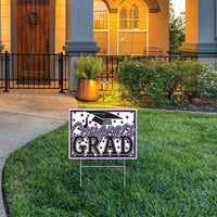 Purple Plastic Congrats Grad Yard Sign