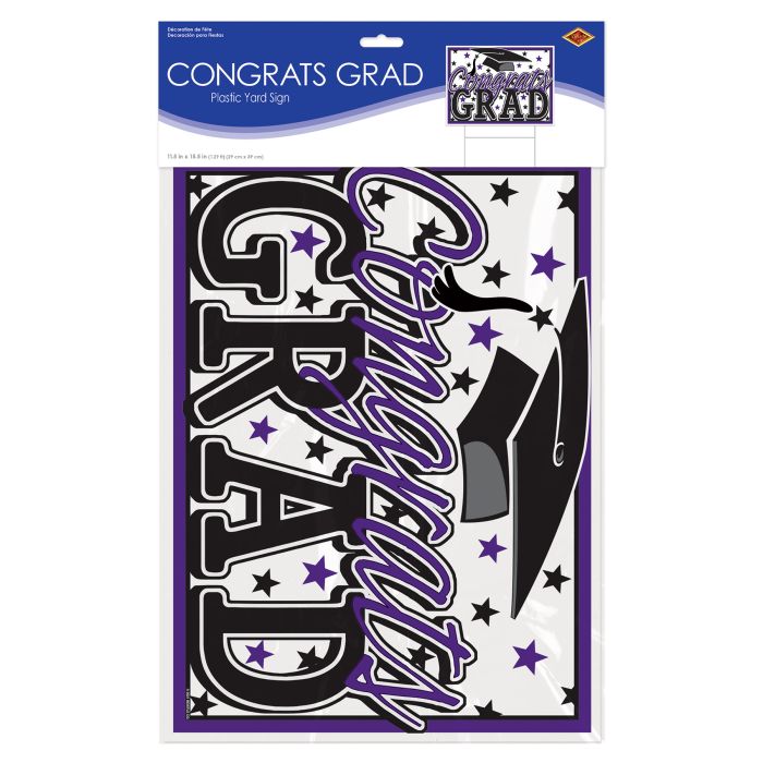 Purple Plastic Congrats Grad Yard Sign