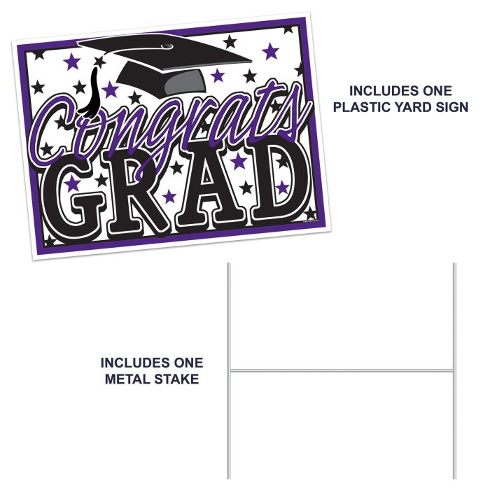 Purple Plastic Congrats Grad Yard Sign