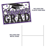 Purple Plastic Congrats Grad Yard Sign