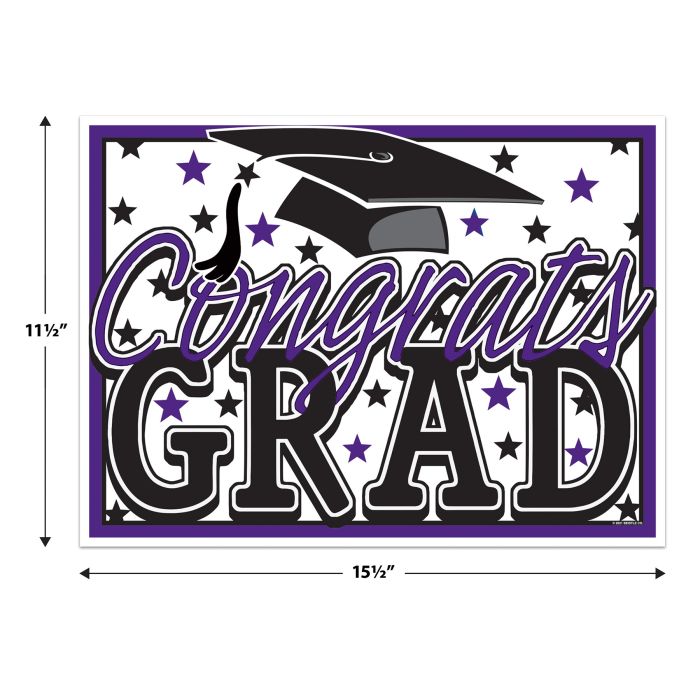 Purple Plastic Congrats Grad Yard Sign