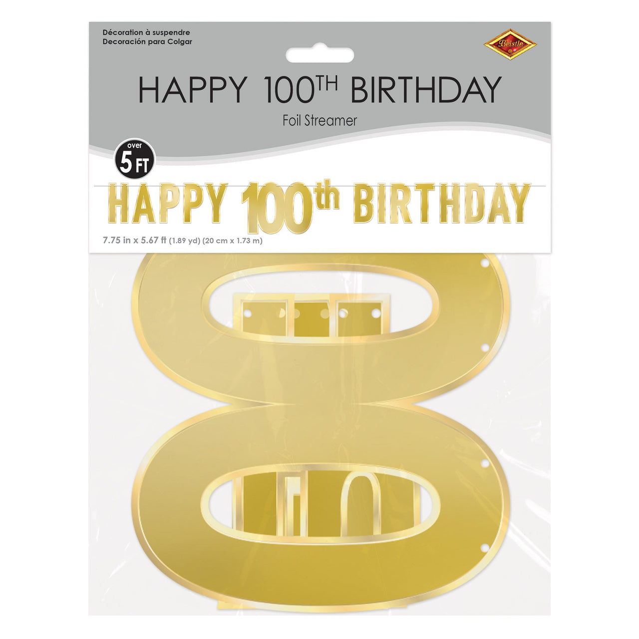 Happy 100th Birthday Streamer - Foil Banner Decoration