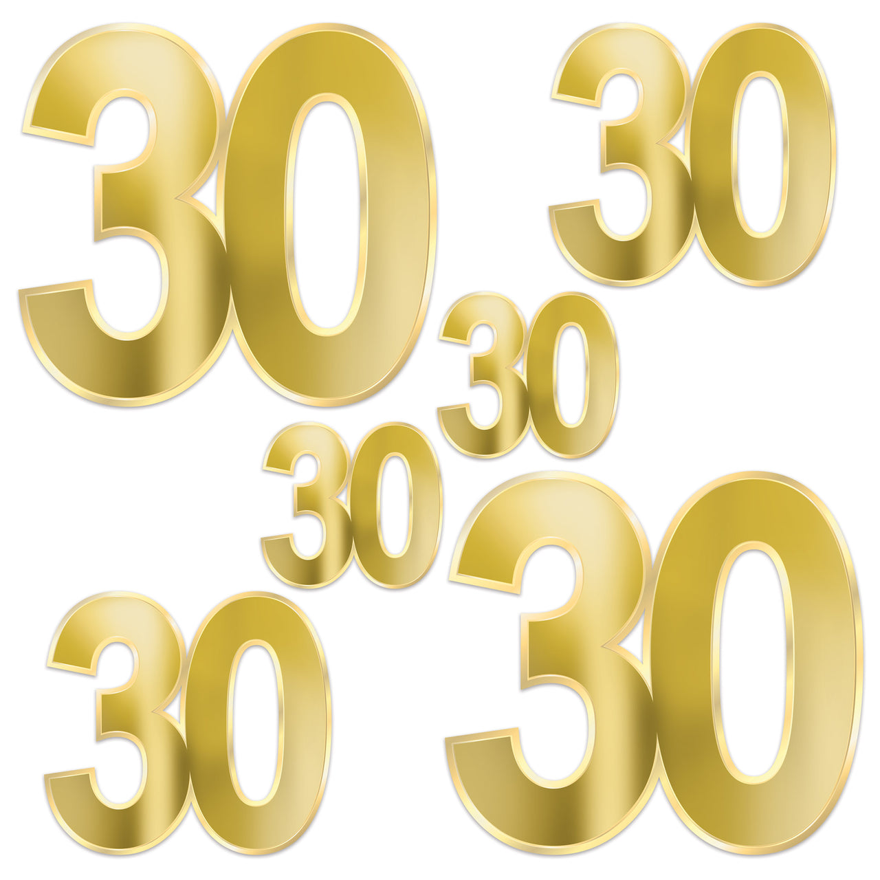 Gold Foil  30  Birthday Cutouts, 4.75"-11.75", Cutouts, Birthday-Age Specific