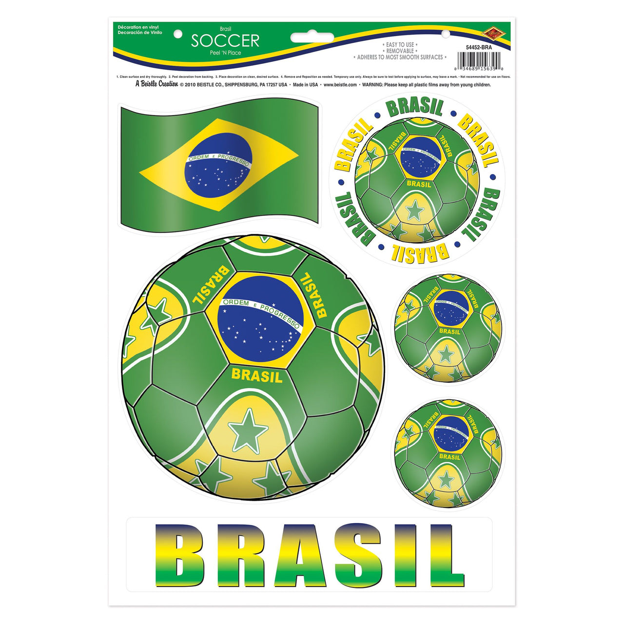 Brazil Soccer Peel 'N Place Decals - 6 Stickers per Sheet