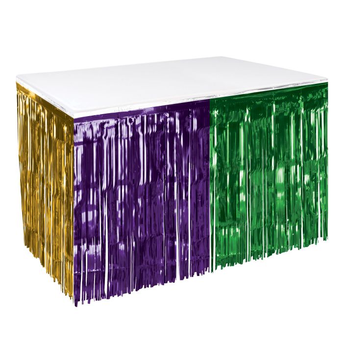 Mardi Gras Metallic Table Skirt - Gold, Green, Purple