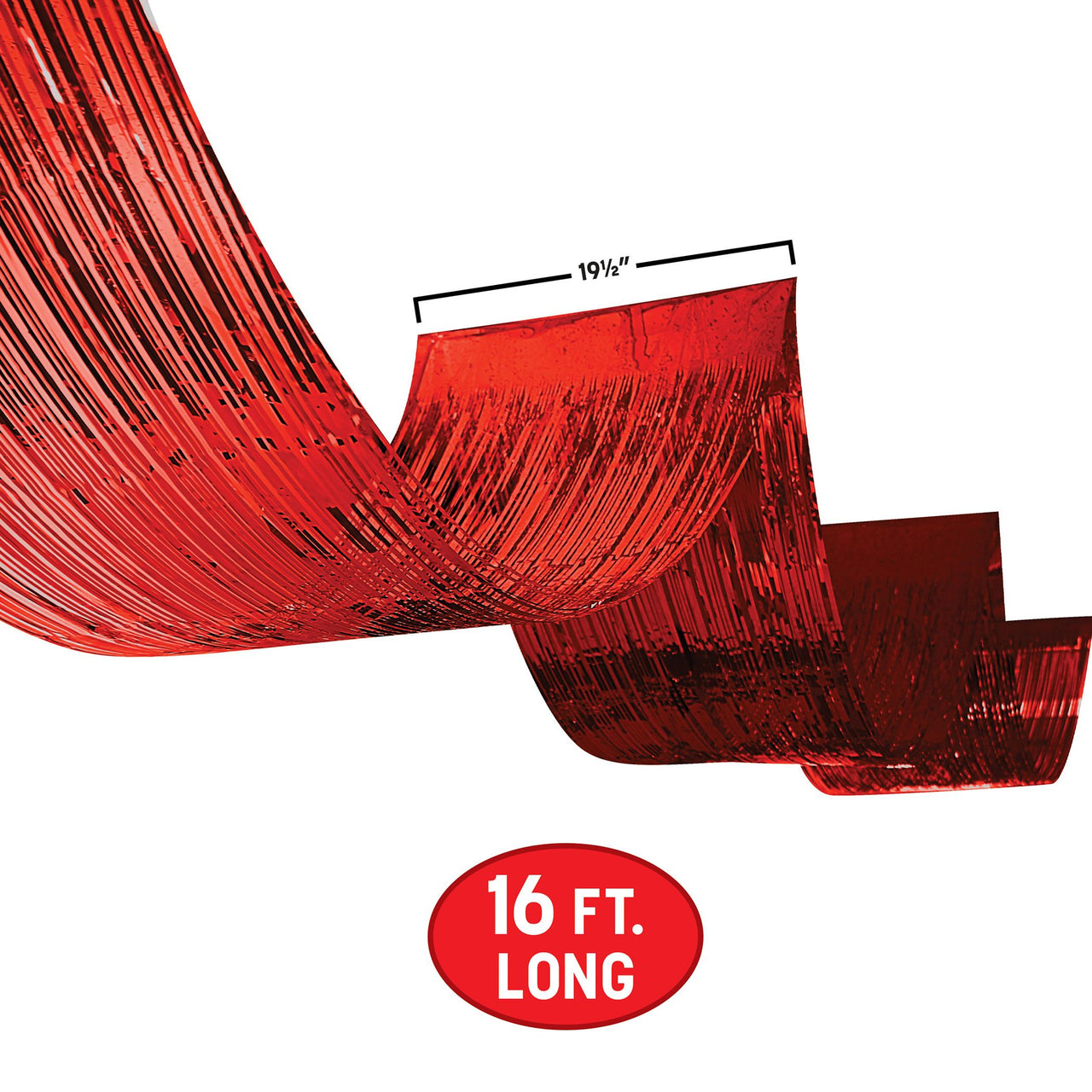 Red Metallic Fringe Ceiling Curtain - 19.5" x 16'
