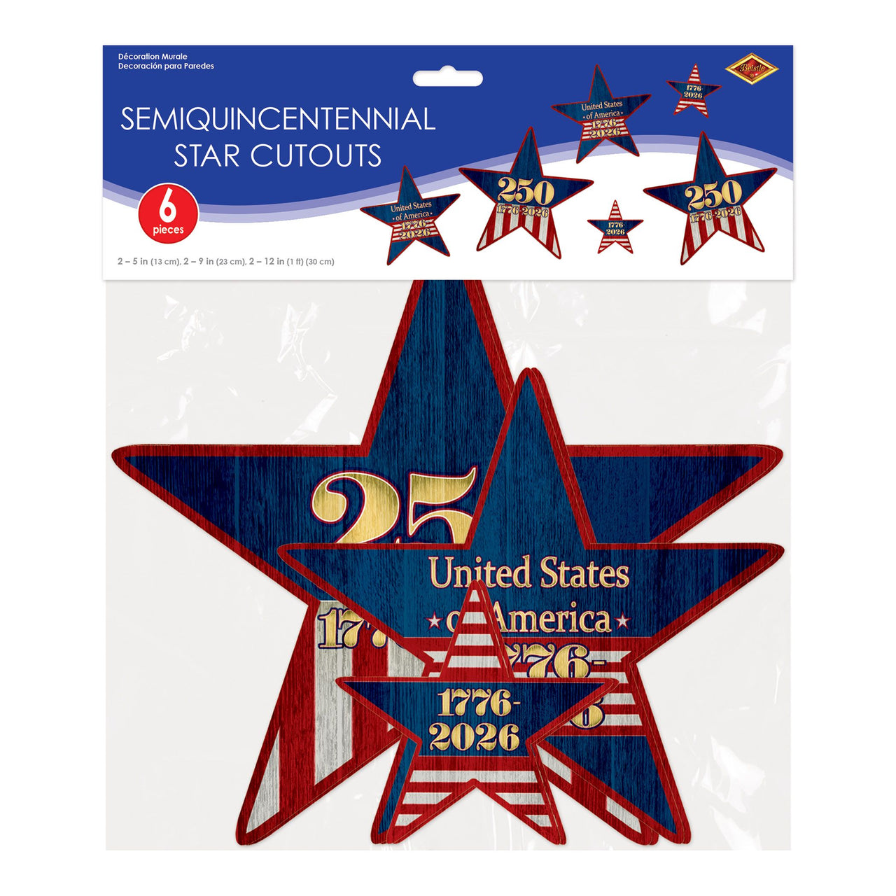 Semiquincentennial Star Cutouts - Assorted Sizes (6/Pkg)