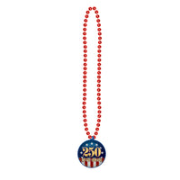 Semiquincentennial Patriotic Medallion Beads - 33 Inch
