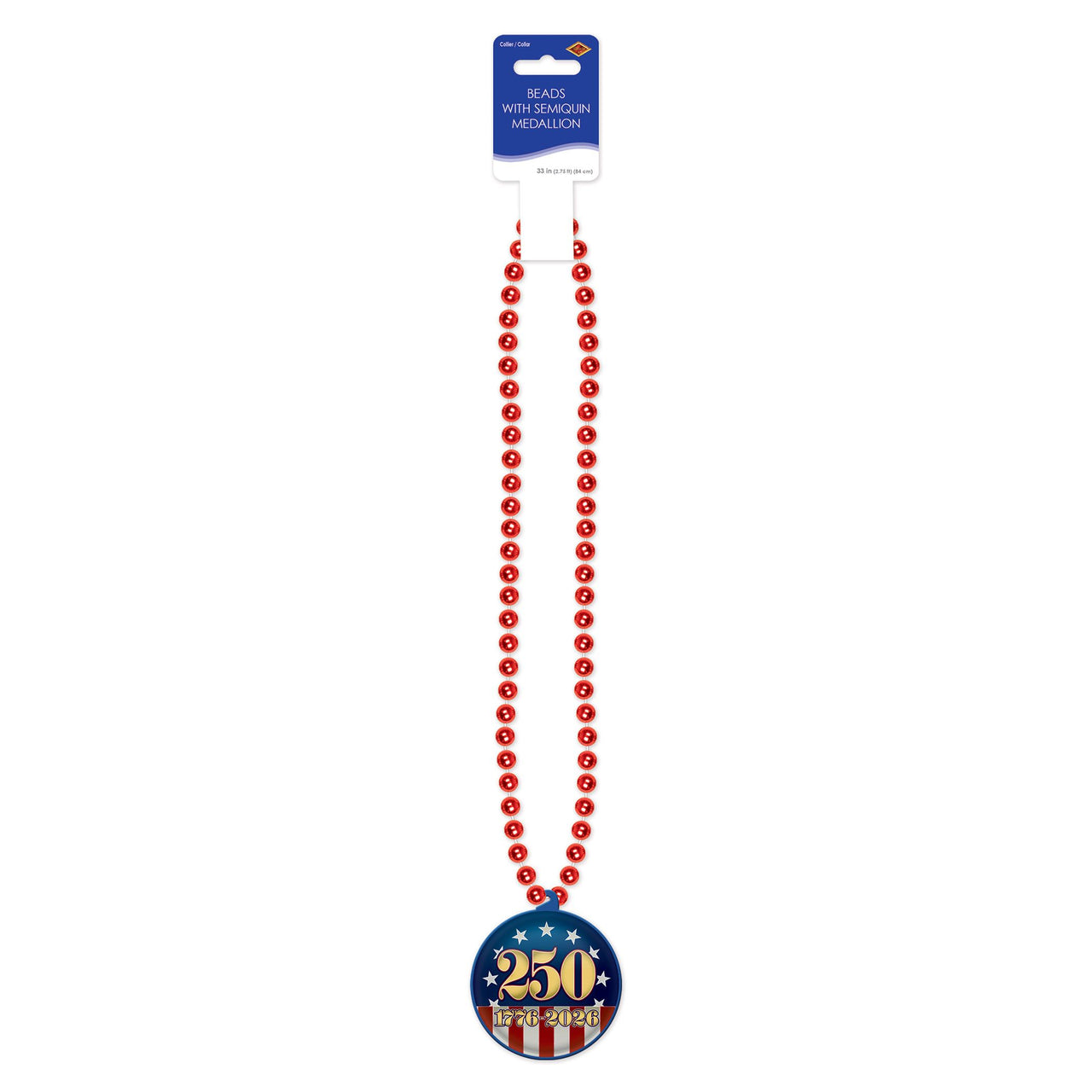 Semiquincentennial Patriotic Medallion Beads - 33 Inch