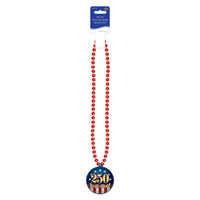 Semiquincentennial Patriotic Medallion Beads - 33 Inch