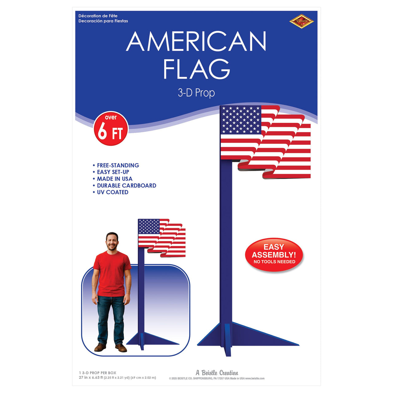 6.75 ft 3D American Flag Prop - Patriotic Decor