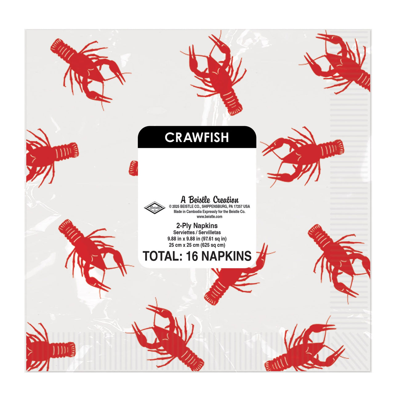 Mardi Gras Crawfish Beverage Napkins (16-Count)
