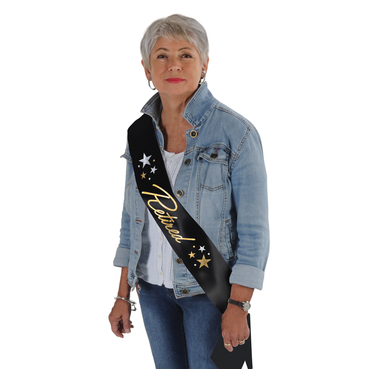 Glittered Retired Satin Sash, 33" x 4", Costume Accessories, Retirement