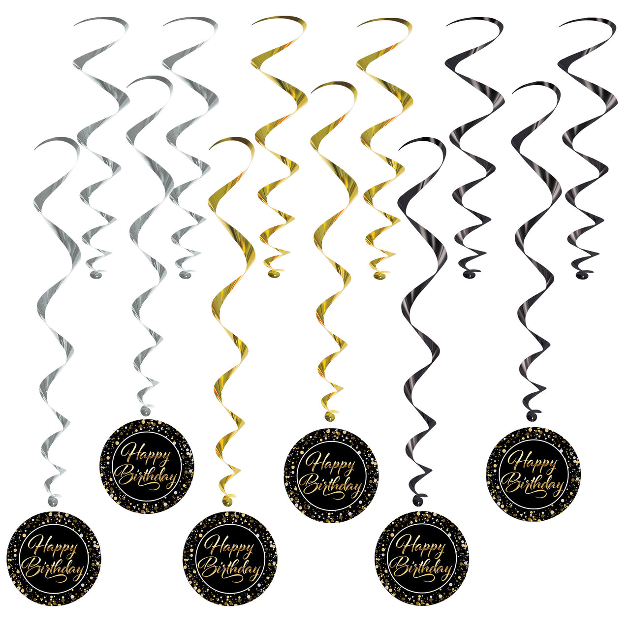 Happy Birthday Whirls, 17.5"-30.5", Hanging Decorations, Birthday-Age Specific, Birthday