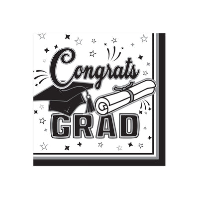 Congrats Grad Black Beverage Napkins - 36 Ct. (2-Ply)