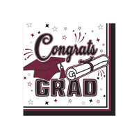 Congrats Grad Burgundy Beverage Napkins - 36-Count Pack