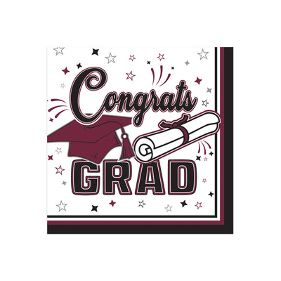 Congrats Grad Burgundy Beverage Napkins - 36-Count Pack