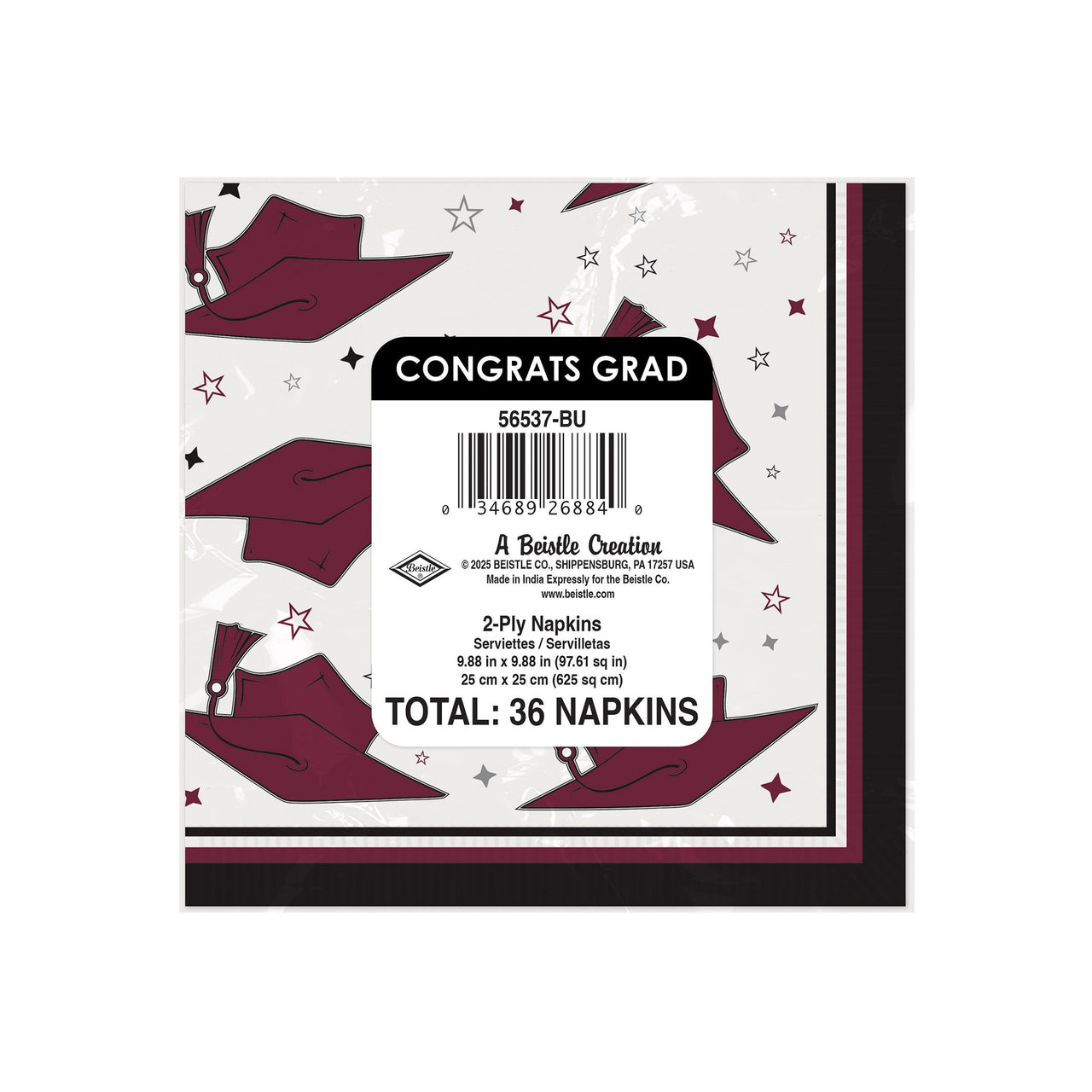 Congrats Grad Burgundy Beverage Napkins - 36-Count Pack