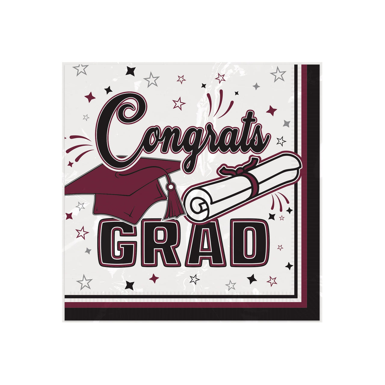 Congrats Grad Burgundy Beverage Napkins - 36-Count Pack