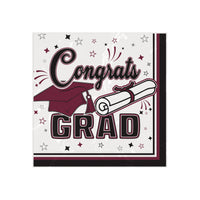 Congrats Grad Burgundy Beverage Napkins - 36-Count Pack
