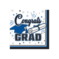 Congrats Grad Blue Beverage Napkins - 36 Ct. 2-Ply Graduation Supplies