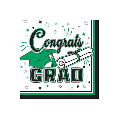 Congrats Grad Green Beverage Napkins - 36 Ct. (2-Ply)