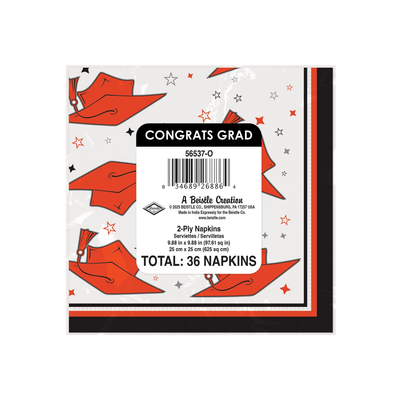 Congrats Grad Orange Beverage Napkins - 36 Count (2-Ply)