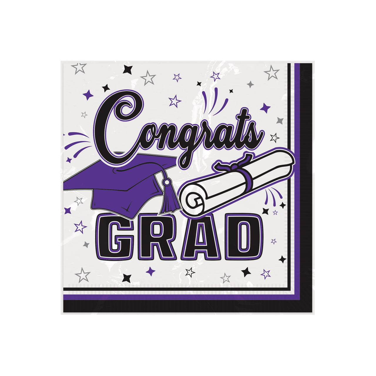 Congrats Grad Purple Beverage Napkins - 36-Count (2-Ply)
