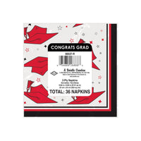 Congrats Grad Red Beverage Napkins - 36-Count Graduation Party