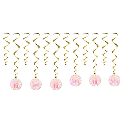 Sweet 16 Whirls Hanging Decorations - 12-Count Pack