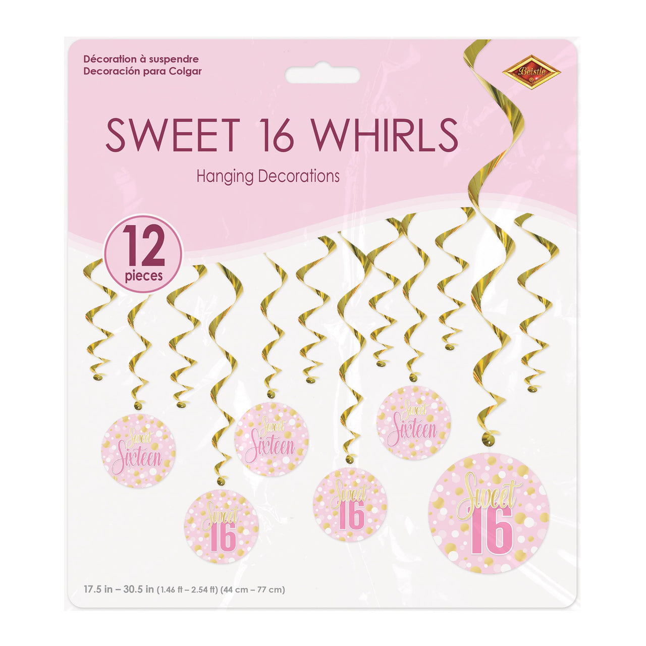Sweet 16 Whirls Hanging Decorations - 12-Count Pack