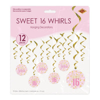 Sweet 16 Whirls Hanging Decorations - 12-Count Pack