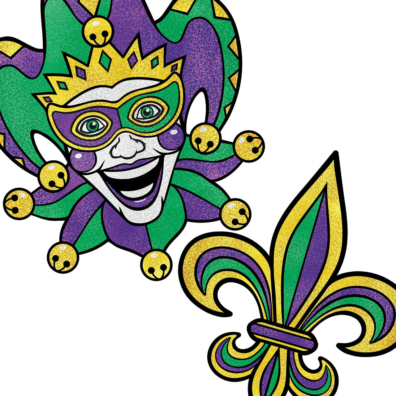 Jumbo Mardi Gras Glitter Cutouts (2-Pack) - 24.75 inch