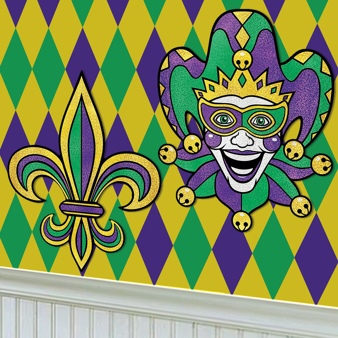 Jumbo Mardi Gras Glitter Cutouts (2-Pack) - 24.75 inch