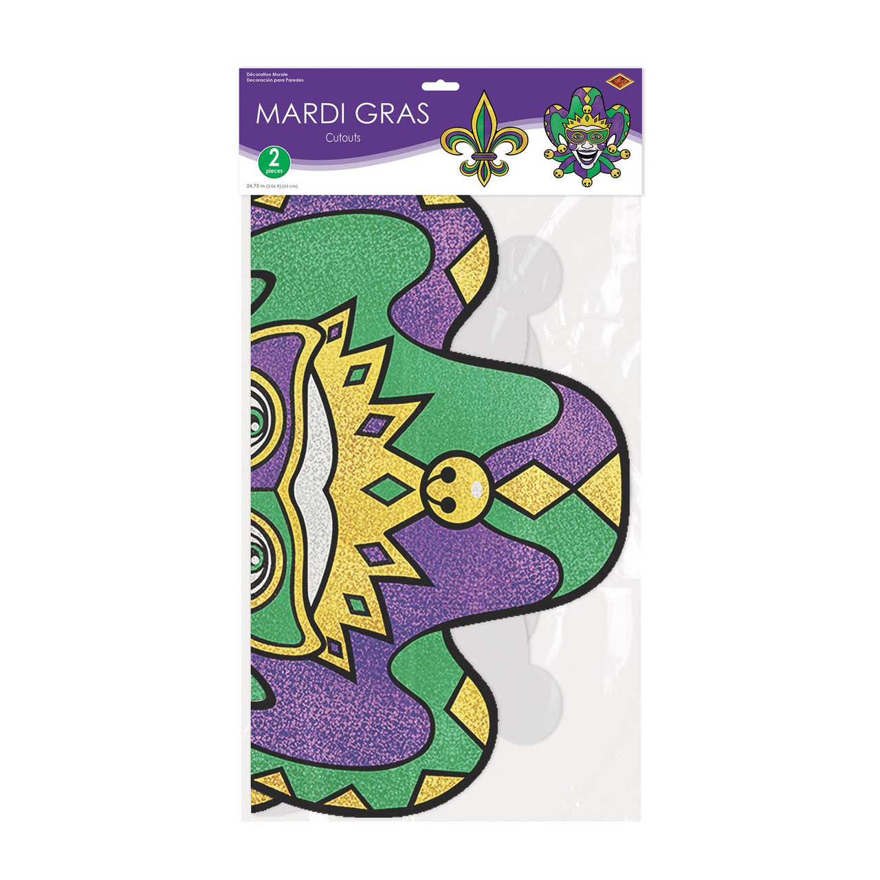 Jumbo Mardi Gras Glitter Cutouts (2-Pack) - 24.75 inch