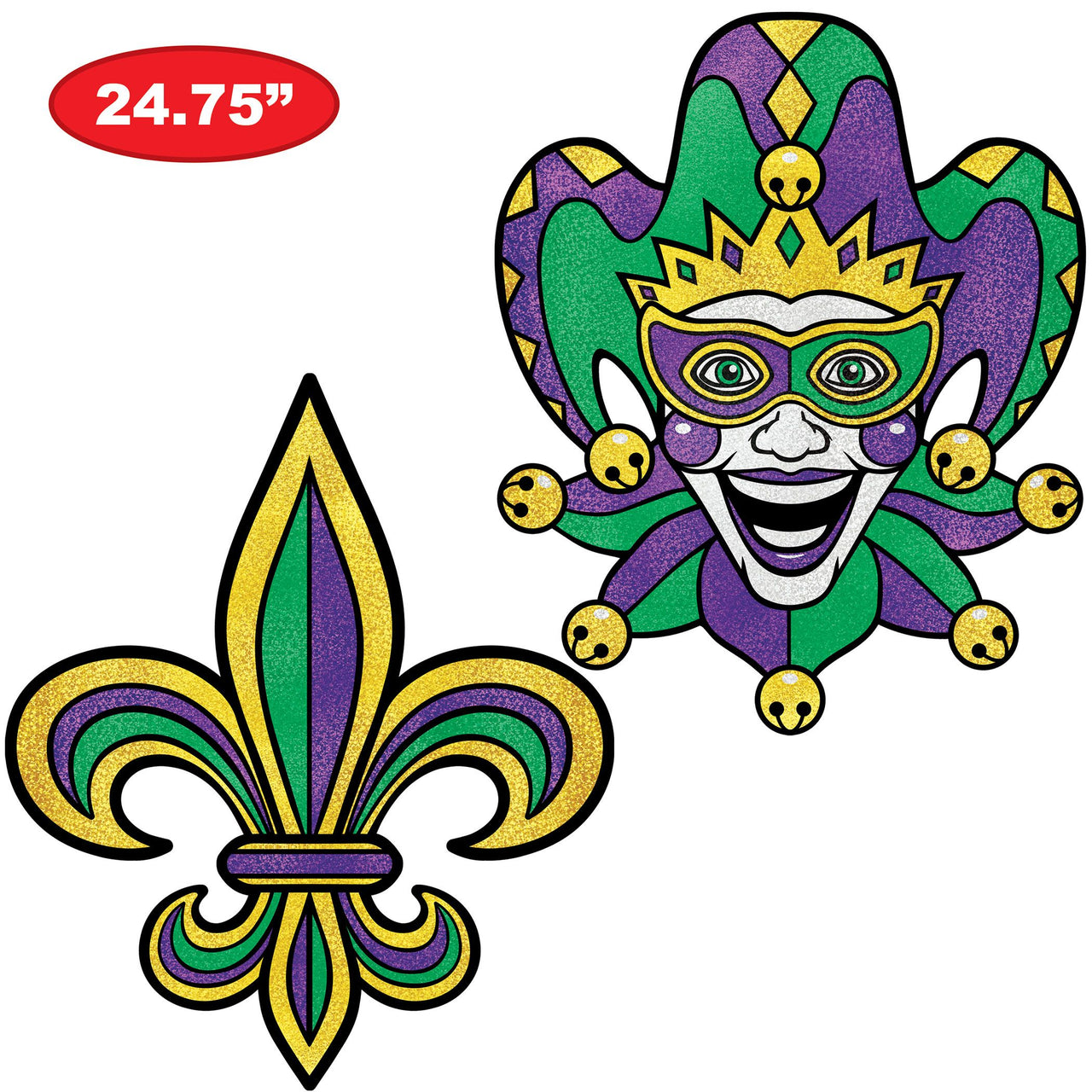 Jumbo Mardi Gras Glitter Cutouts (2-Pack) - 24.75 inch