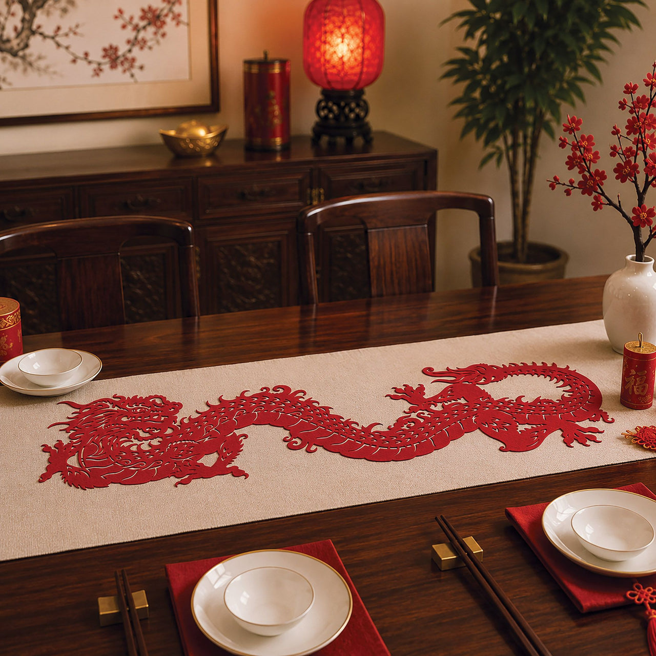 Felt Dragon Table Runner - 12 x 40 Inch Lunar New Year Decor - view 2