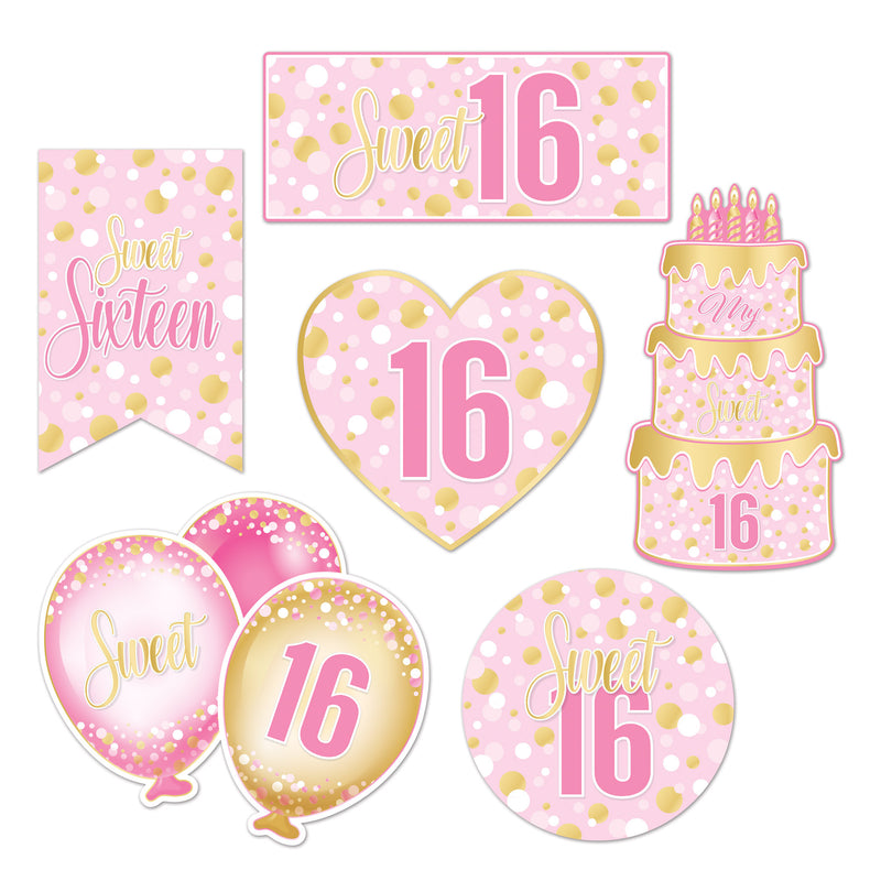 Sweet 16 Birthday Cutouts - Double-Sided Decorations (6-12")