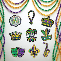 Mini Mardi Gras Glitter Cutouts - Double-Sided Decor (9-Pack)
