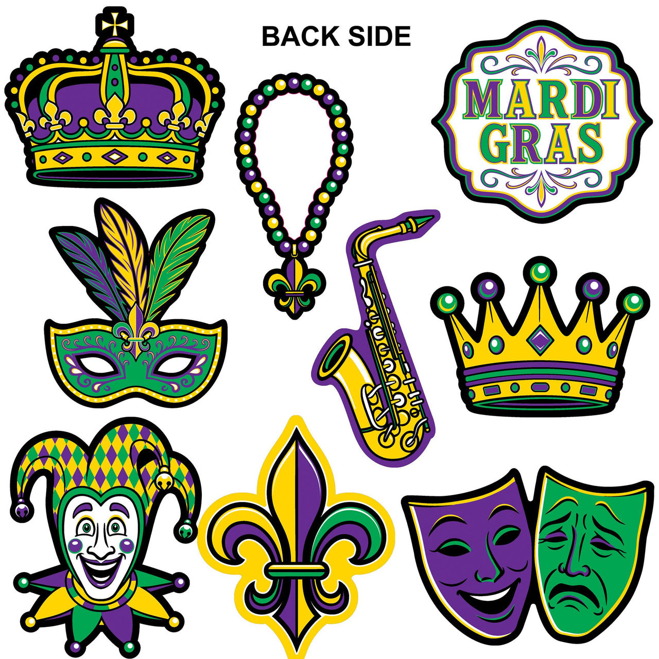 Mini Mardi Gras Glitter Cutouts - Double-Sided Decor (9-Pack)