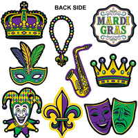 Mini Mardi Gras Glitter Cutouts - Double-Sided Decor (9-Pack)