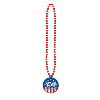 Semiquincentennial Patriotic Beads with Medallion - 33 Inch