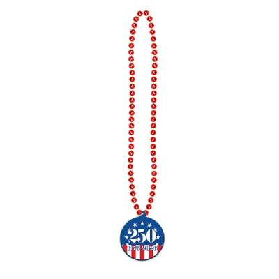 Semiquincentennial Patriotic Beads with Medallion - 33 Inch