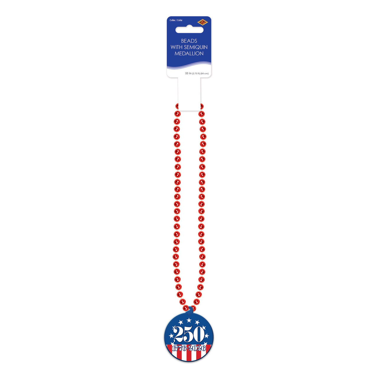 Semiquincentennial Patriotic Beads with Medallion - 33 Inch
