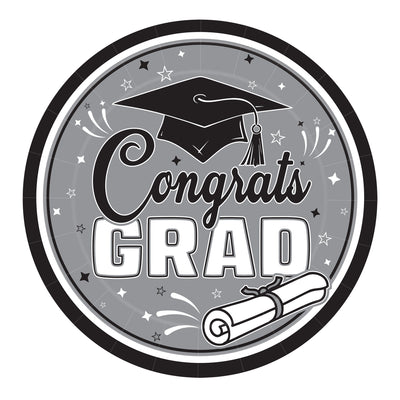 Congrats Grad 9" Dinner Plates - Black (18 Count)